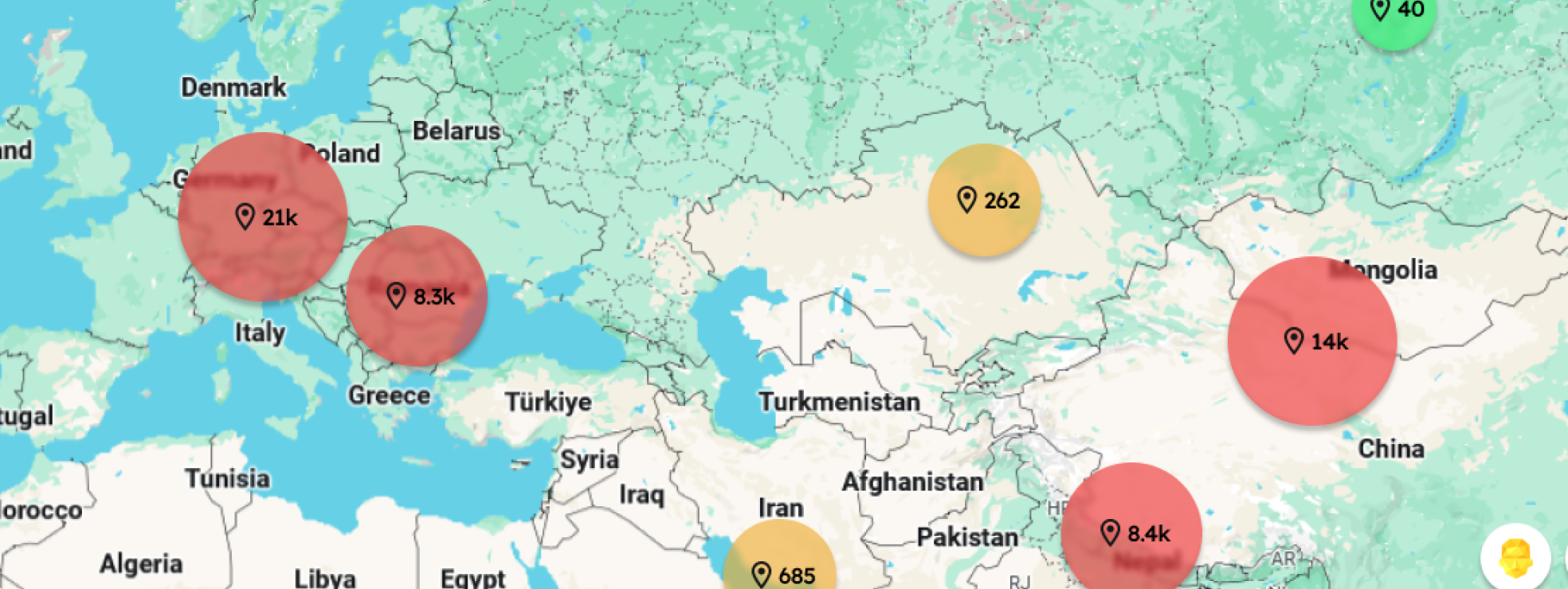 Interactive world map showing travel pins from community members